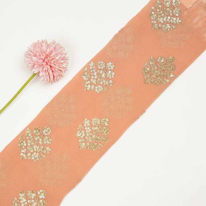 Kiyana Sequins Buta on Peach Semi Georgette Embroidered Fabric