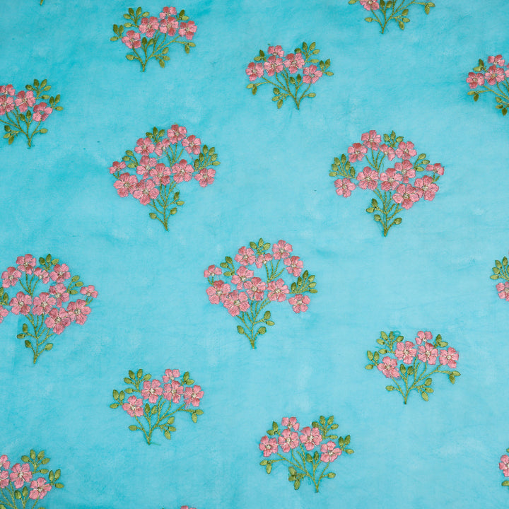 Lamia Buta on Turquoise Imported Silk Organza Embroidered Fabric