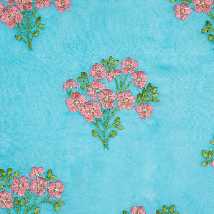 Lamia Buta on Turquoise Imported Silk Organza Embroidered Fabric