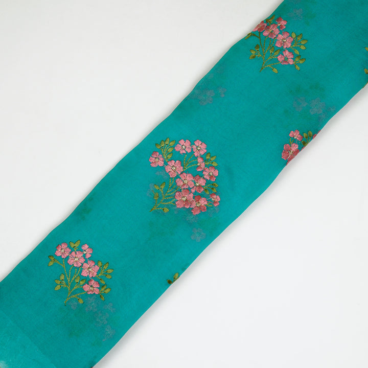 Lamia Buta on Turquoise Imported Silk Organza Embroidered Fabric