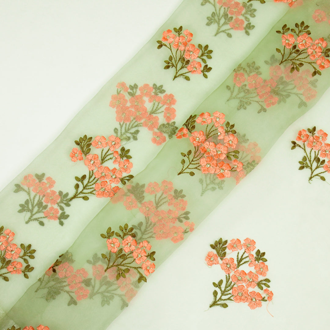 Lamia Buta on Sea Green Imported Silk Organza Embroidered Fabric