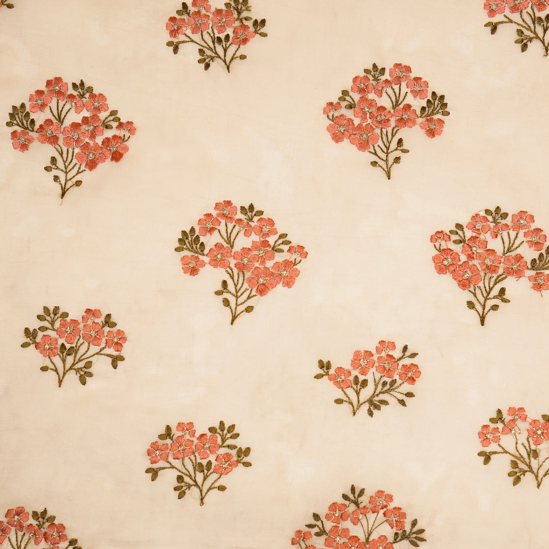 Lamia Buta on Beige Imported Silk Organza Embroidered Fabric