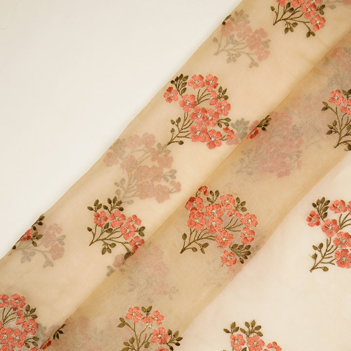 Lamia Buta on Beige Imported Silk Organza Embroidered Fabric