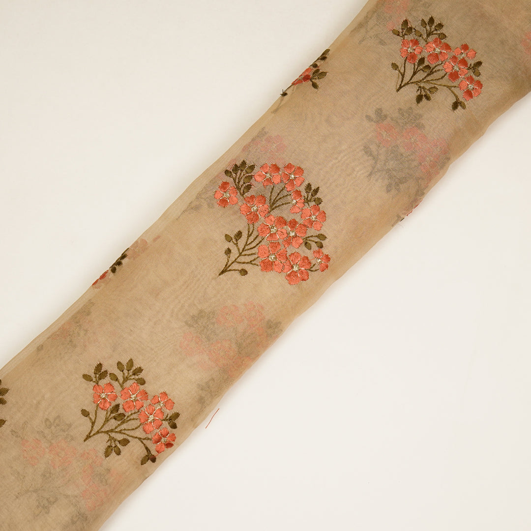 Lamia Buta on Beige Imported Silk Organza Embroidered Fabric