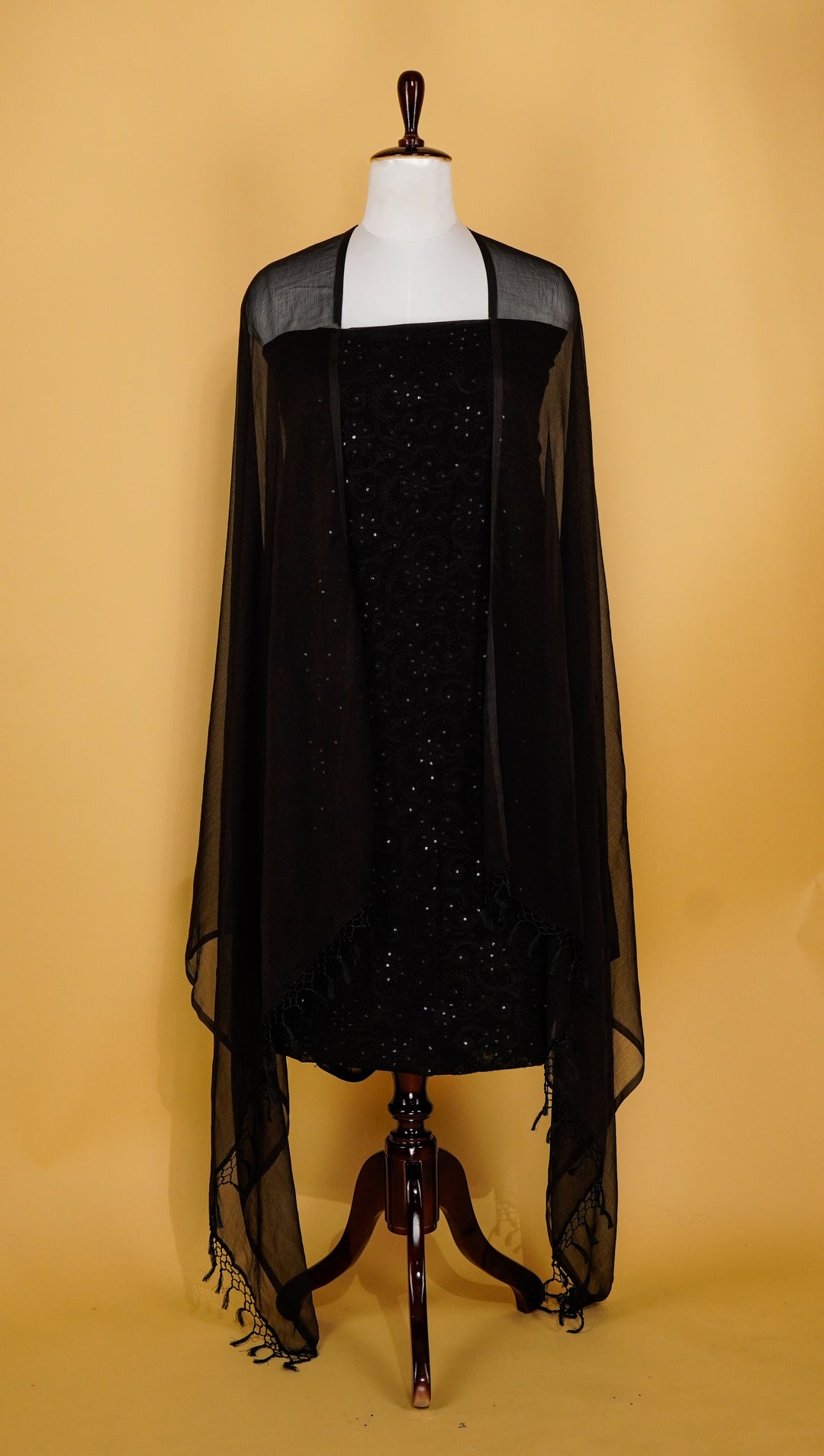 Rabia Jaal Suit fabric Set on Georgette (Unstitched)- Black