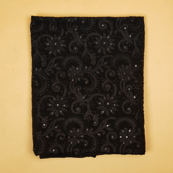 Rabia Jaal Suit fabric Set on Georgette (Unstitched)- Black