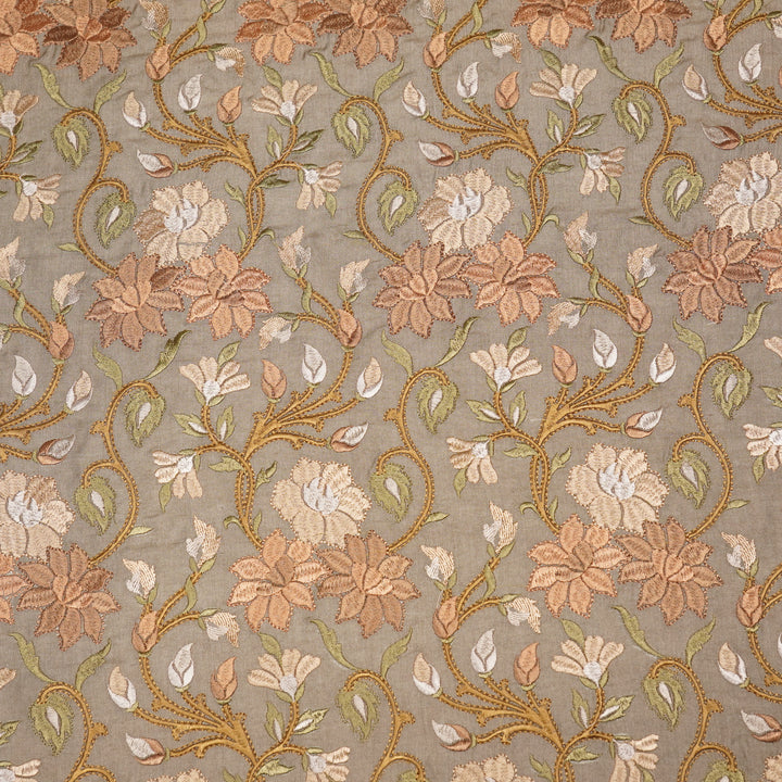 Afreen Heavy floral Jaal on Light Olive Munga Silk