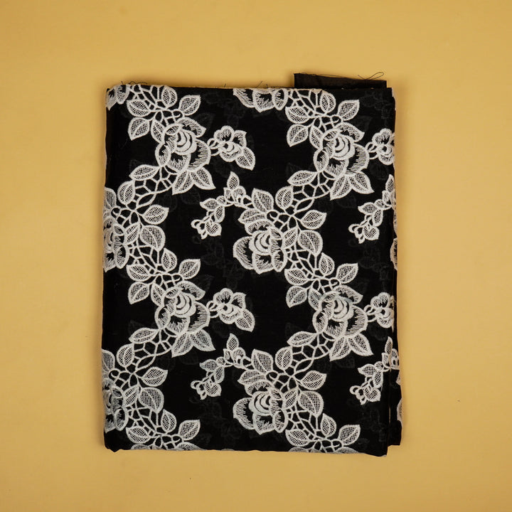 Manasvi Jaal Suit fabric Set on Silk Chanderi (Unstitched)- Black