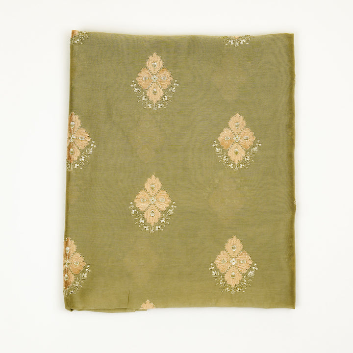 Kiara Buta on Suit fabric Set on Silk Chanderi (Unstitched)- Light Mouse
