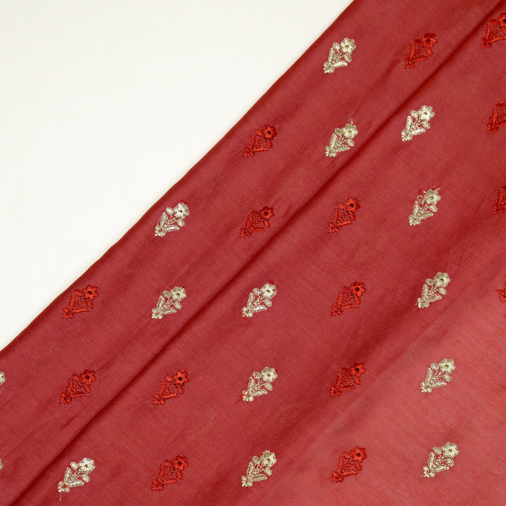 Tusha Buti on Maroon Luxe Silk Chanderi Embroidered Fabric