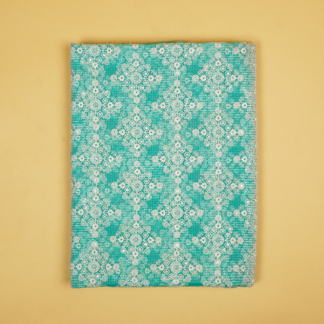 Kritika Jaal Suit fabric set on Munga Kota (Unstitched)- Aqua Green