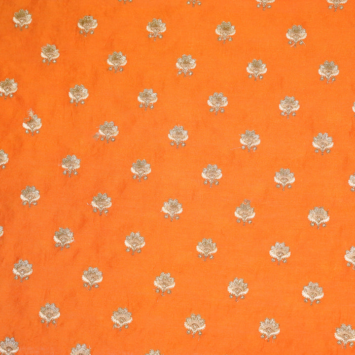 Hemika Buti on Neon Orange Silk Chanderi Embroidered Fabric