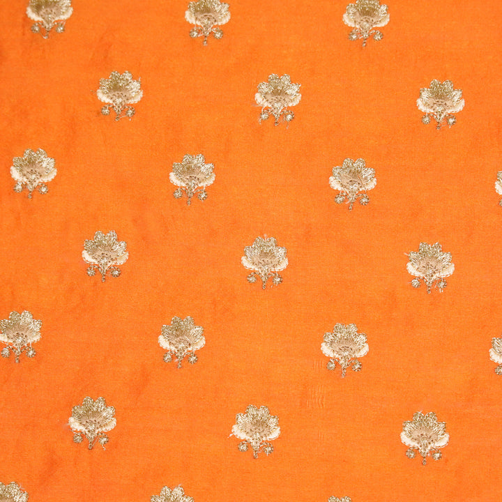 Hemika Buti on Neon Orange Silk Chanderi Embroidered Fabric