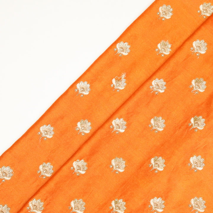 Hemika Buti on Neon Orange Silk Chanderi Embroidered Fabric