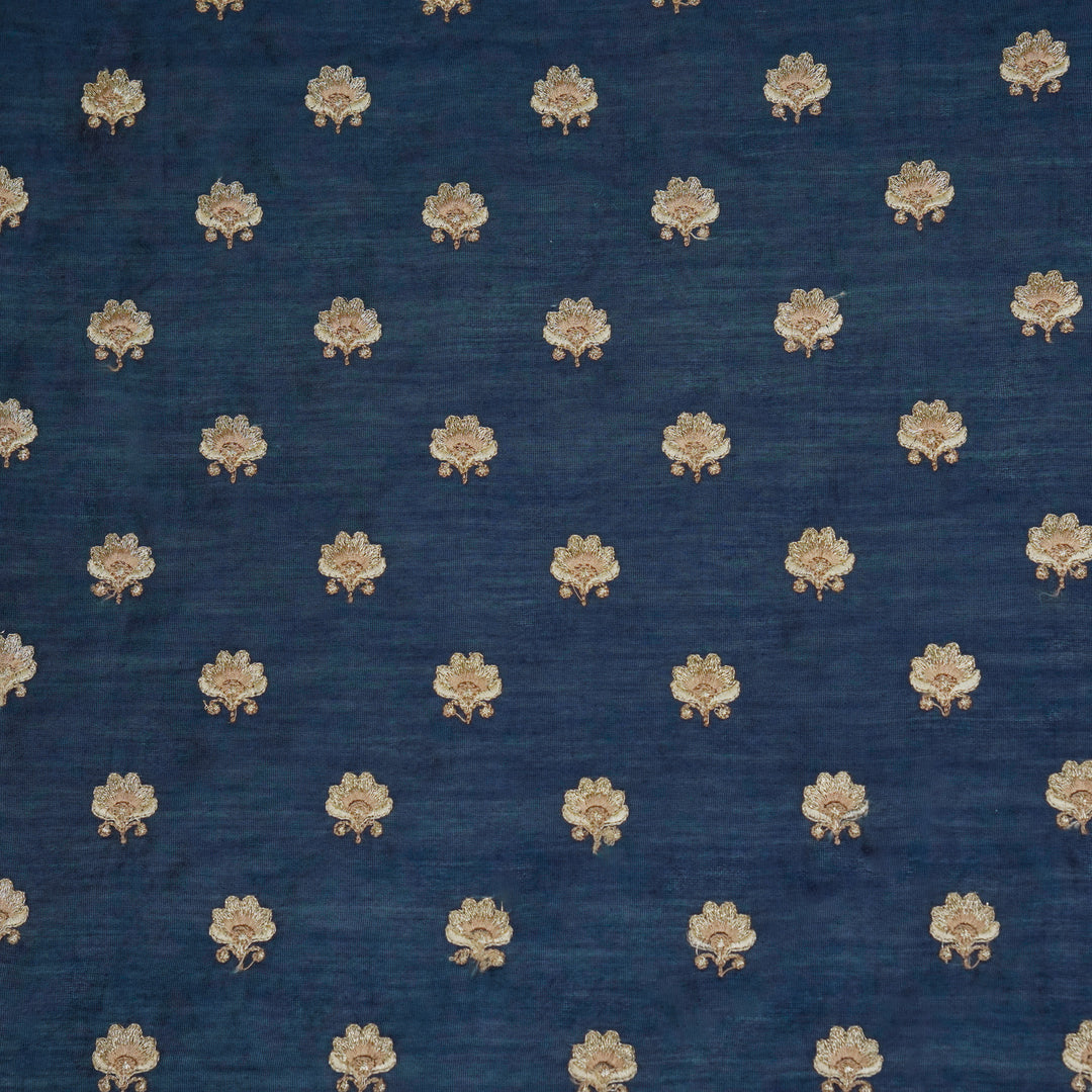 Hemika Buti on Navy Blue Silk Chanderi Embroidered Fabric
