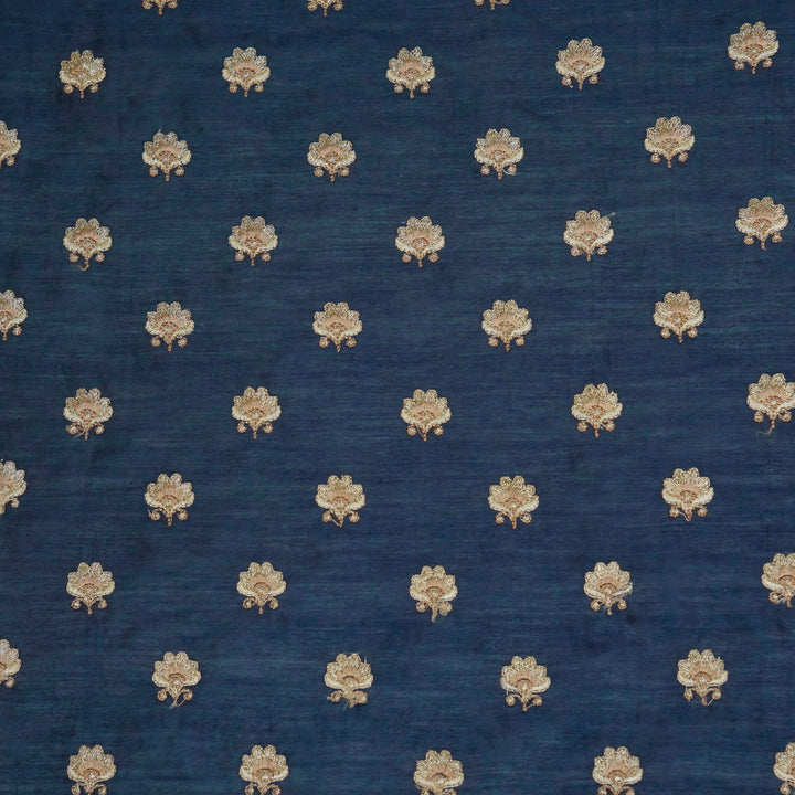 Hemika Buti on Navy Blue Silk Chanderi Embroidered Fabric