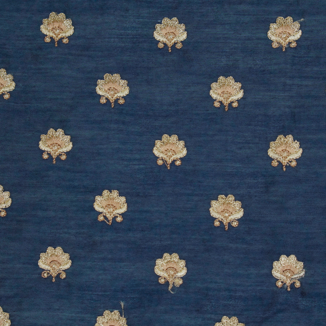 Hemika Buti on Navy Blue Silk Chanderi Embroidered Fabric
