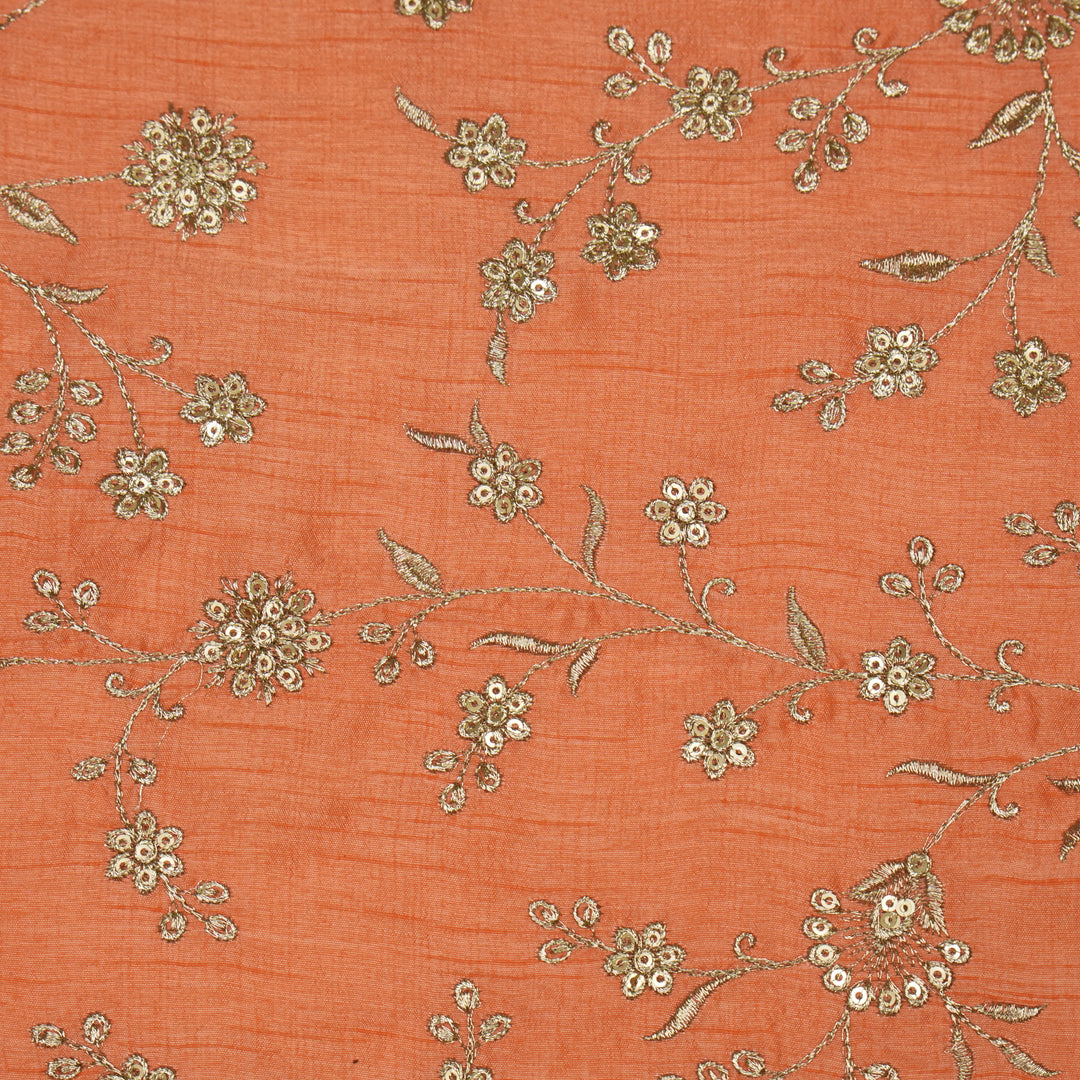 Floral Crown Jaal of Zari with Sequin Touch on Peach Semi Raw Silk