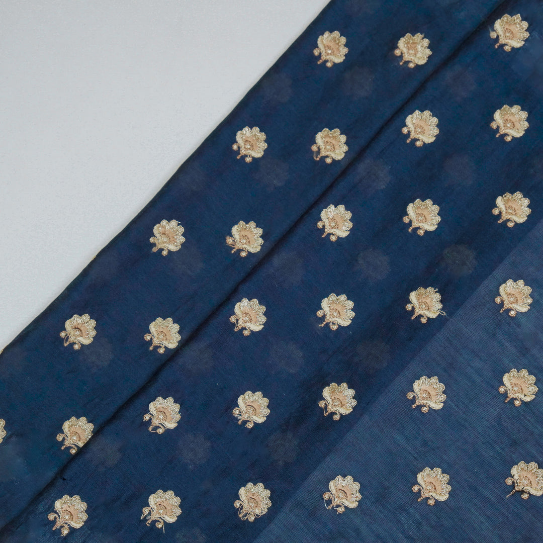Hemika Buti on Navy Blue Silk Chanderi Embroidered Fabric