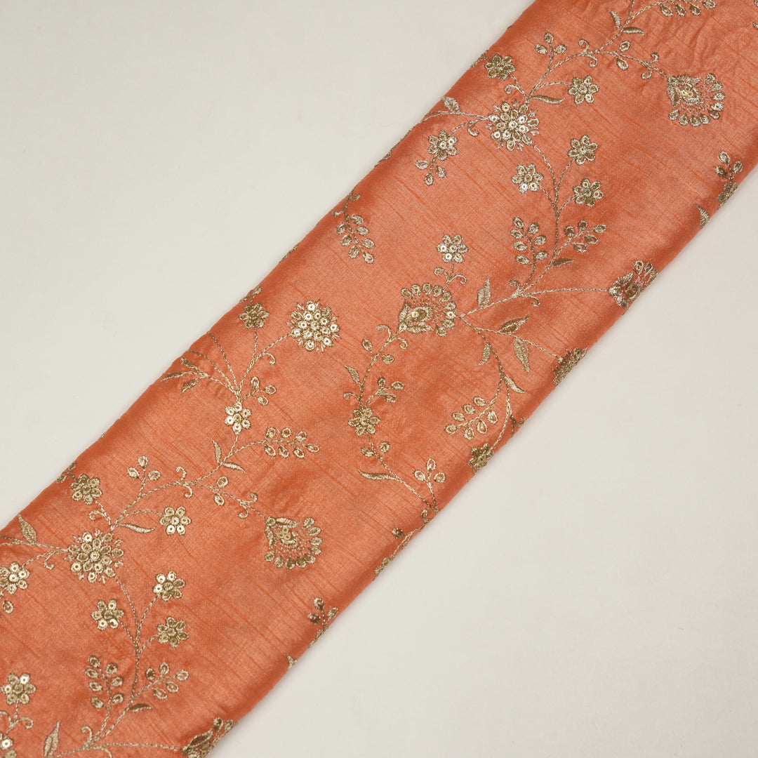 Floral Crown Jaal of Zari with Sequin Touch on Peach Semi Raw Silk