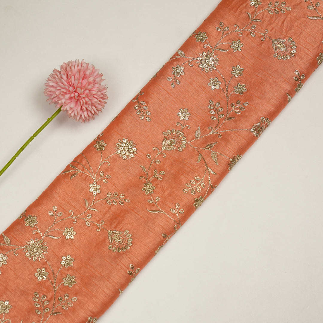 Floral Crown Jaal of Zari with Sequin Touch on Peach Semi Raw Silk