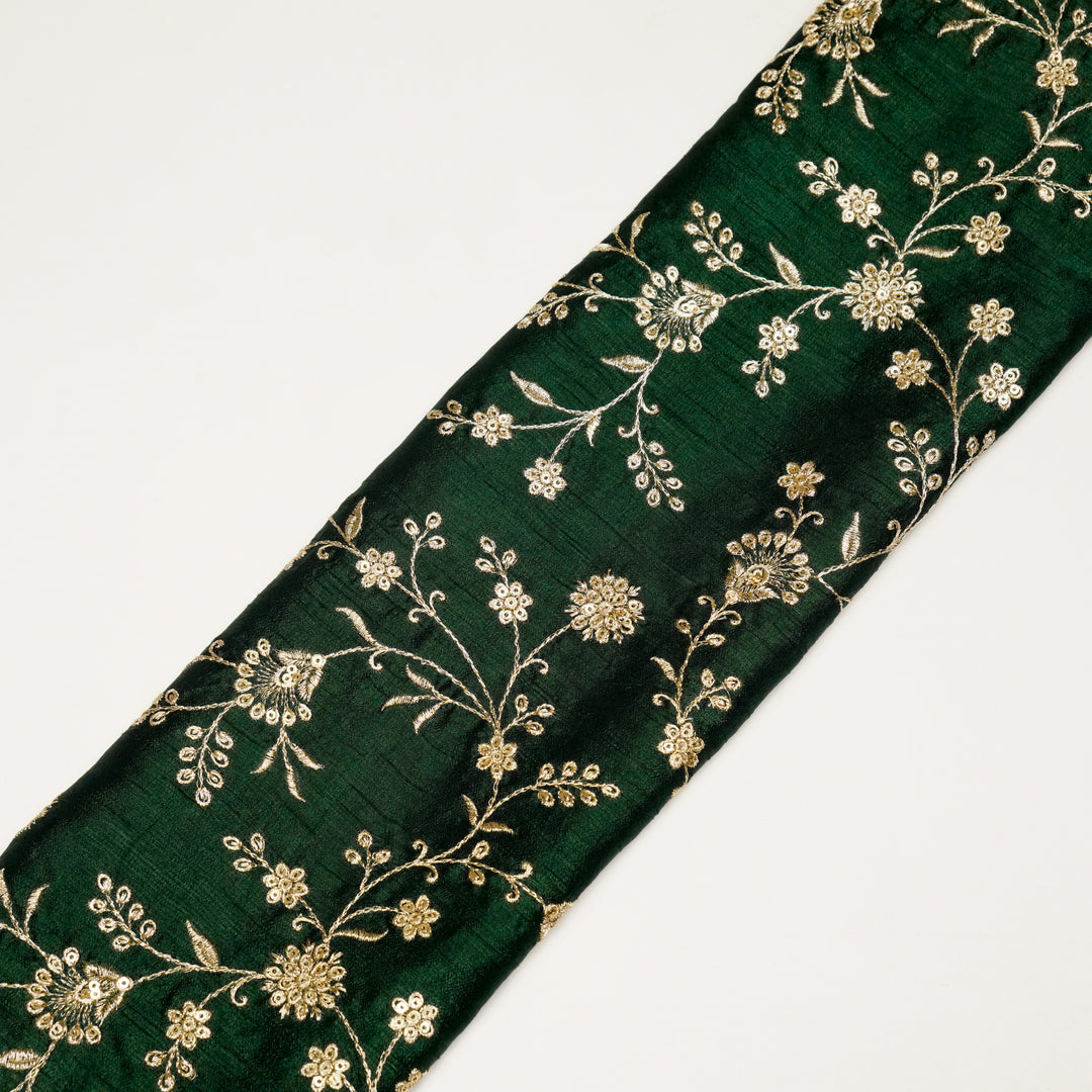 Floral Crown Jaal of Zari with Sequin Touch on Bottle Green Semi Raw Silk