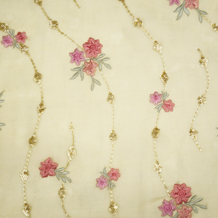 Purvai Floral Jaal on Lemon Silk Organza