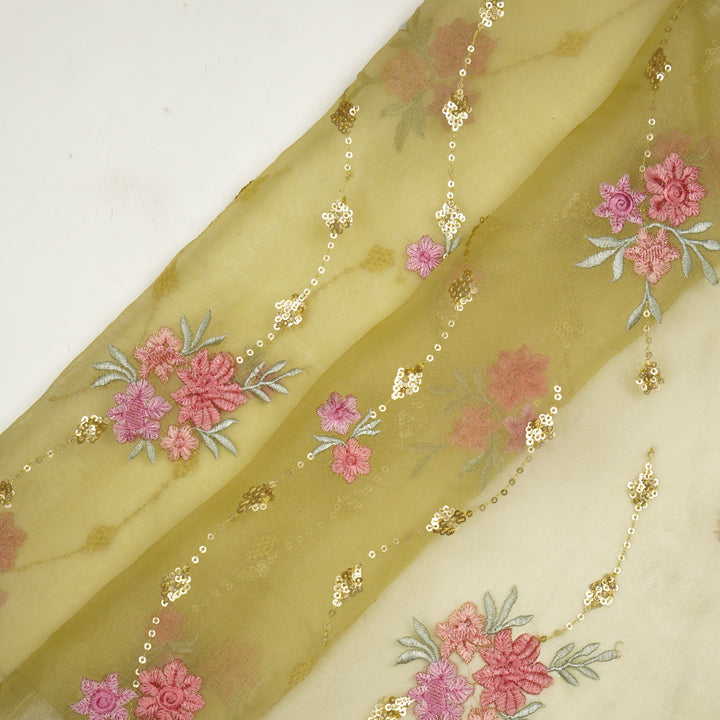 Purvai Floral Jaal on Lemon Silk Organza