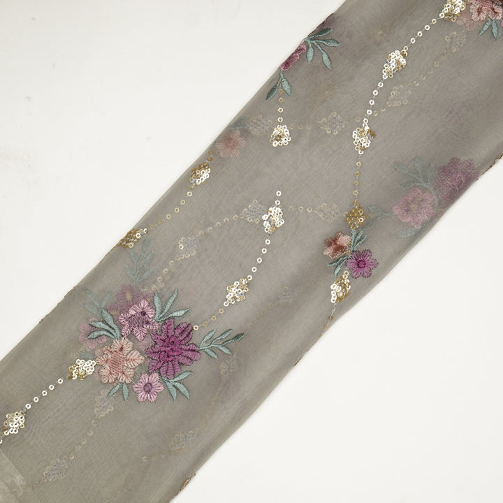 Purvai Floral Jaal on Aqua Grey Silk Organza