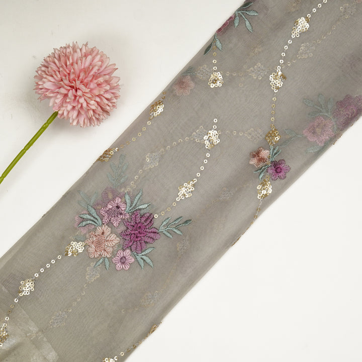 Purvai Floral Jaal on Aqua Grey Silk Organza