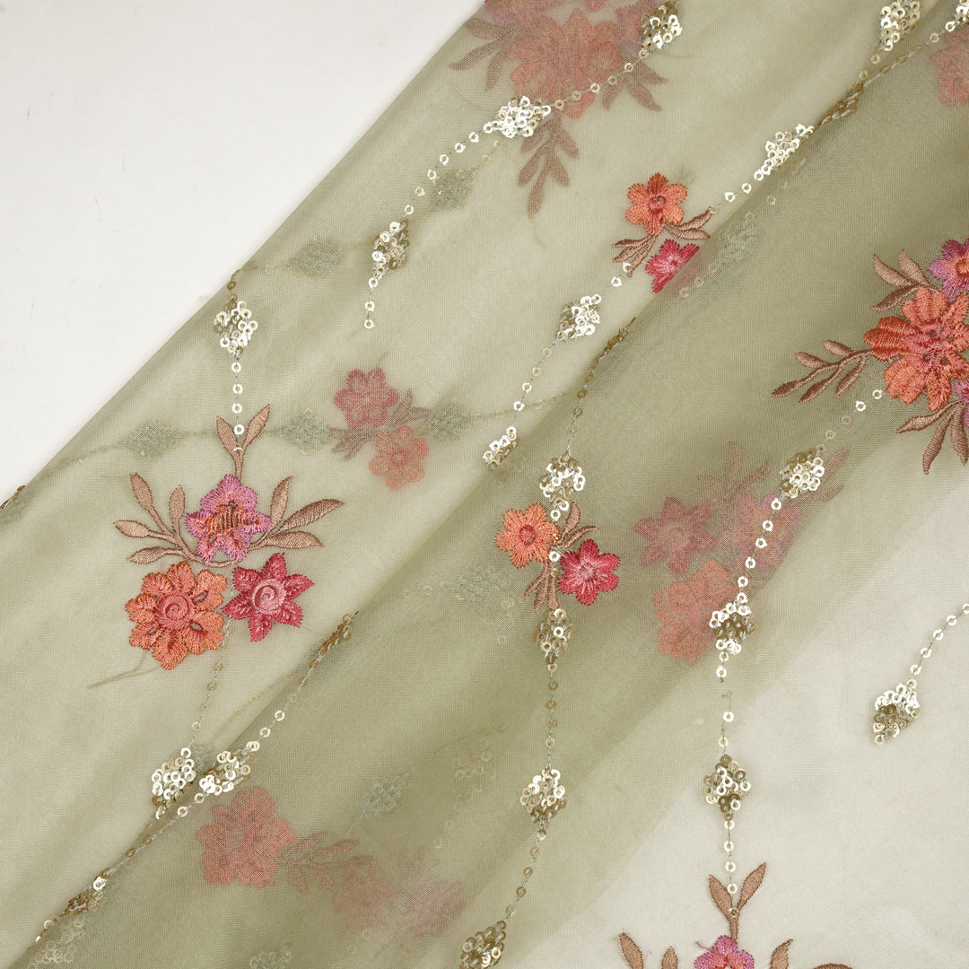 Purvai Floral Jaal on Marine Green Silk Organza