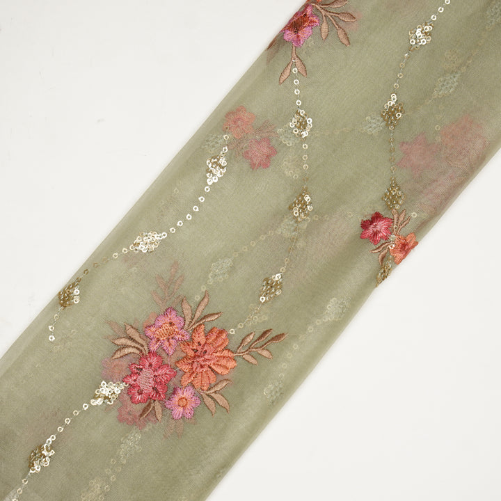 Purvai Floral Jaal on Marine Green Silk Organza