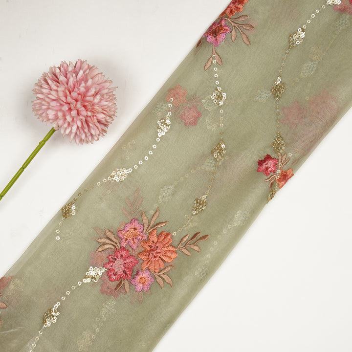 Purvai Floral Jaal on Marine Green Silk Organza