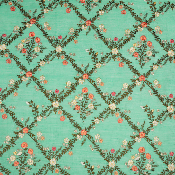 Charita Jaal on Aqua Silk Chanderi Embroidered Fabric