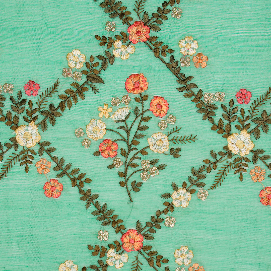 Charita Jaal on Aqua Silk Chanderi Embroidered Fabric