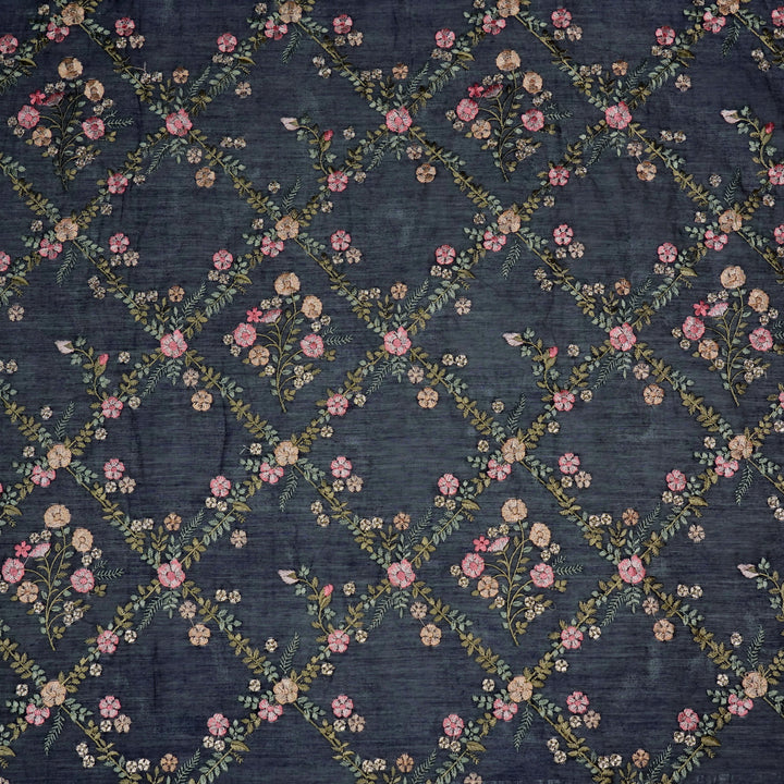 Charita Jaal on Navy Blue Silk Chanderi Embroidered Fabric