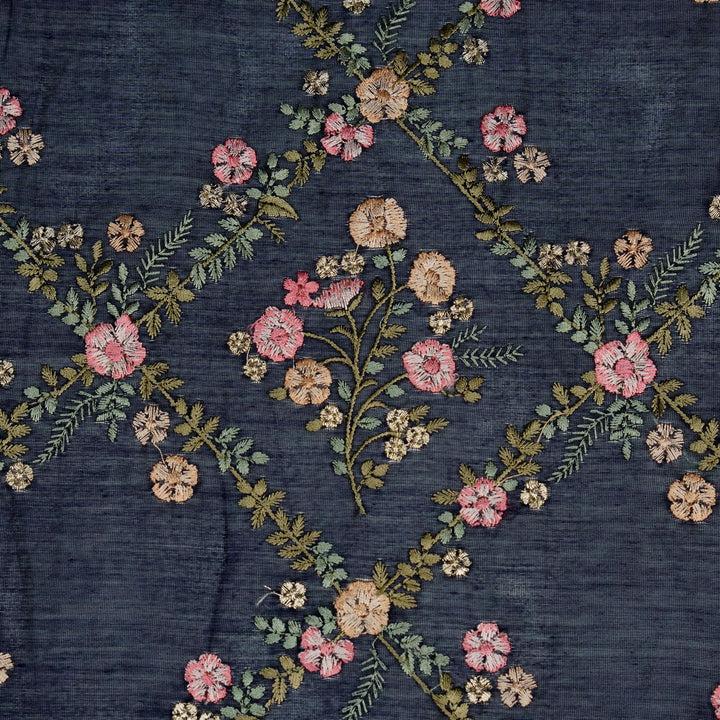 Charita Jaal on Navy Blue Silk Chanderi Embroidered Fabric