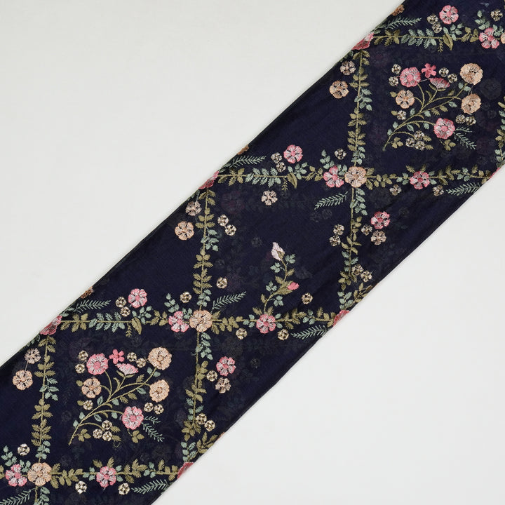 Charita Jaal on Navy Blue Silk Chanderi Embroidered Fabric