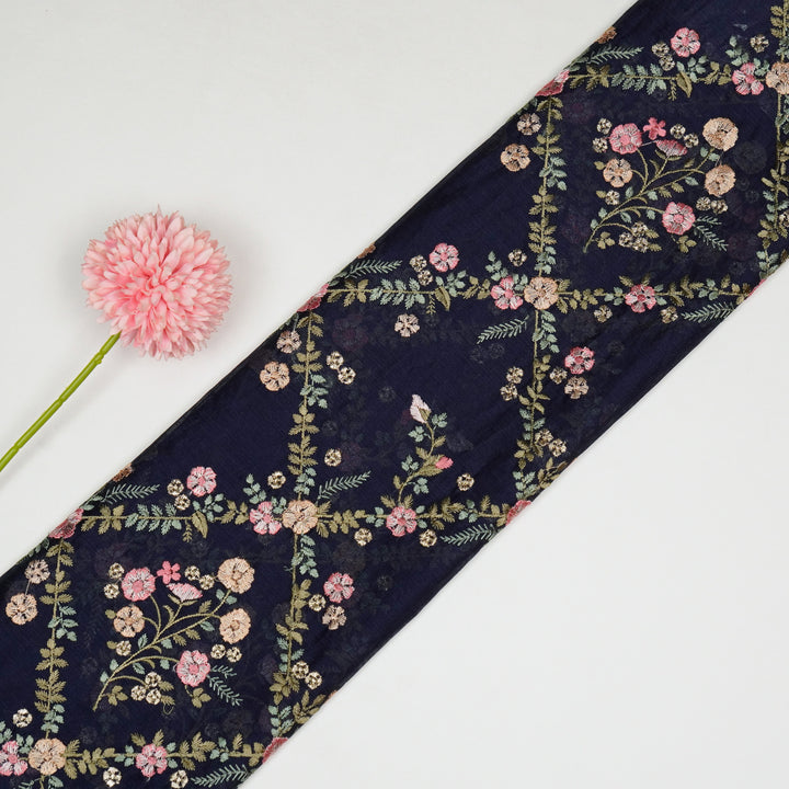 Charita Jaal on Navy Blue Silk Chanderi Embroidered Fabric