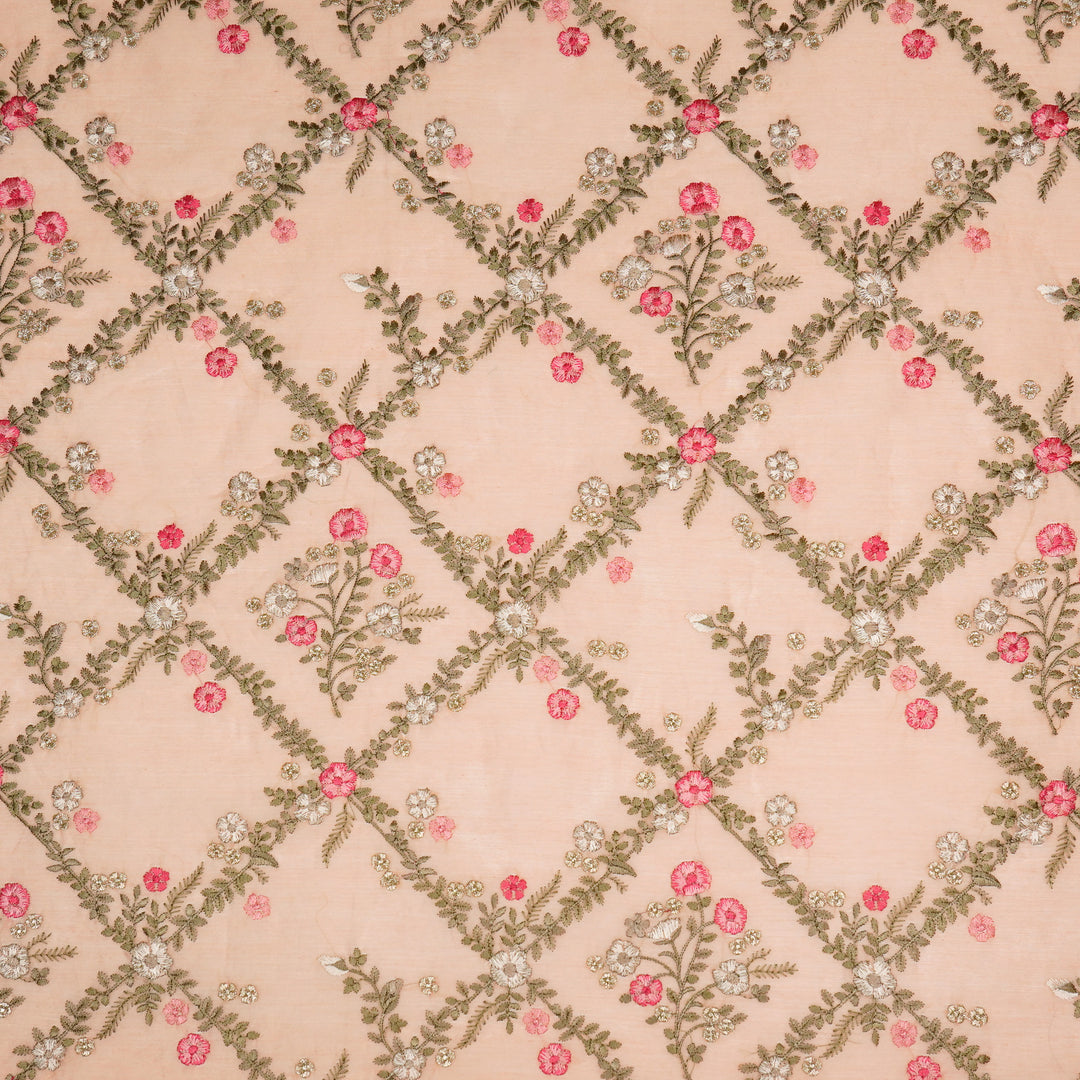 Charita Jaal on Peach Silk Chanderi Embroidered Fabric
