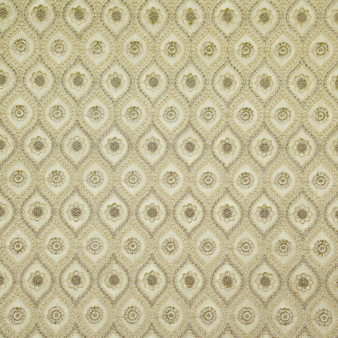 Swarnika Jaal on Cream Semi Chanderi Embroidered Fabric