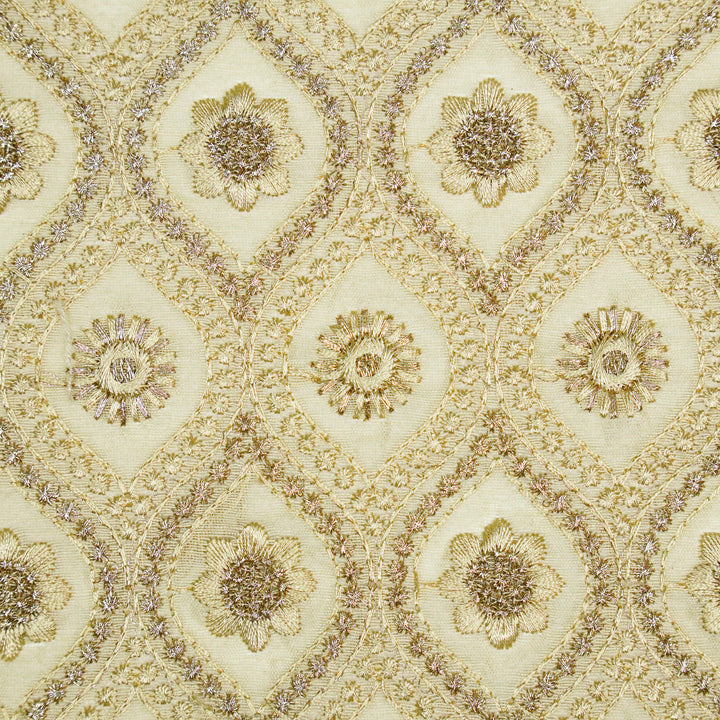 Swarnika Jaal on Cream Semi Chanderi Embroidered Fabric