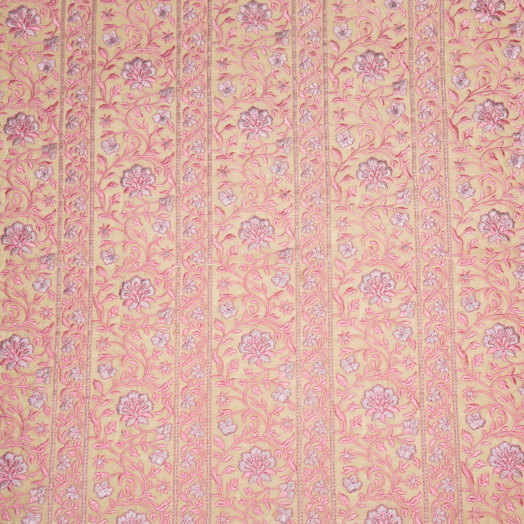 Shan Jaal on Cream/Gajari Cotton Silk Embroidered Fabric