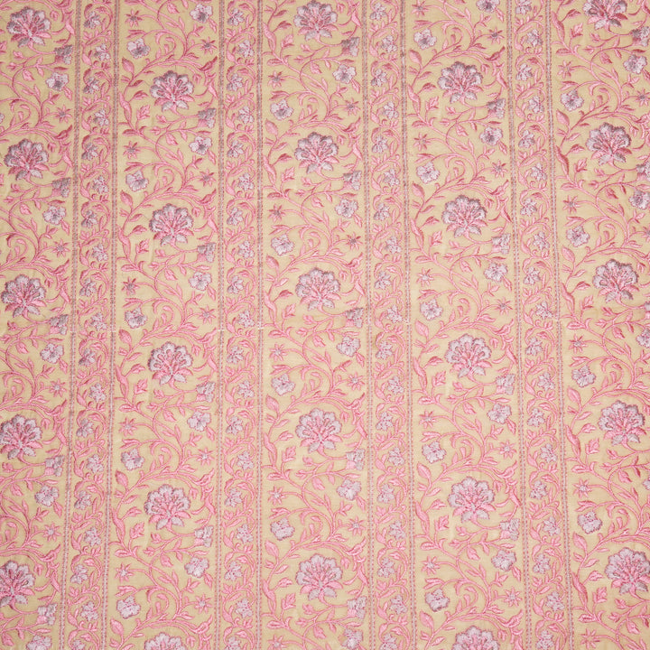 Shan Jaal on Cream/Gajari Cotton Silk Embroidered Fabric