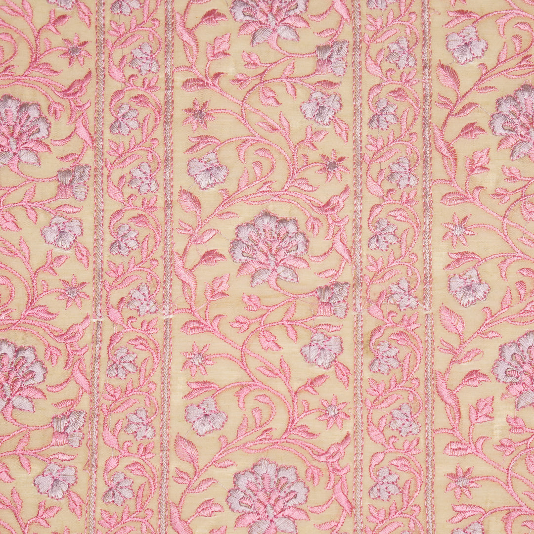 Shan Jaal on Cream/Gajari Cotton Silk Embroidered Fabric