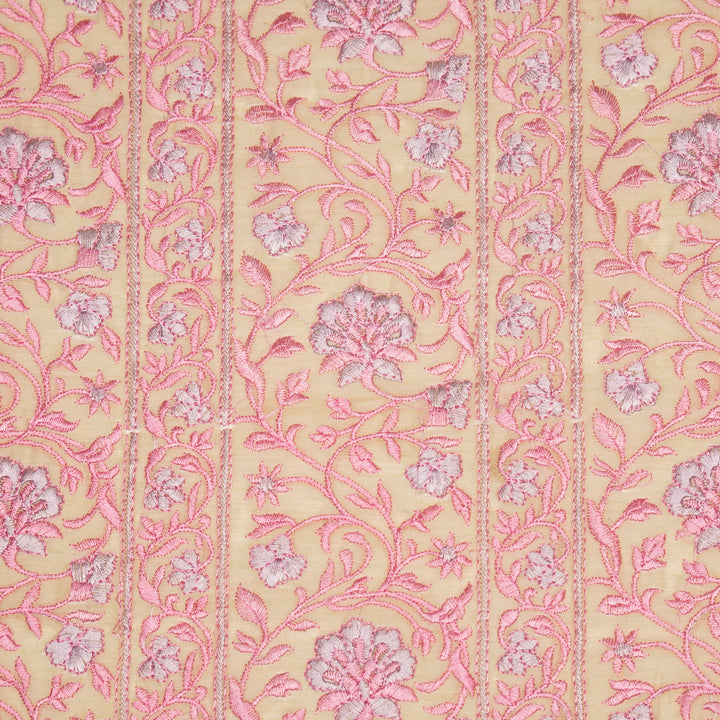 Shan Jaal on Cream/Gajari Cotton Silk Embroidered Fabric