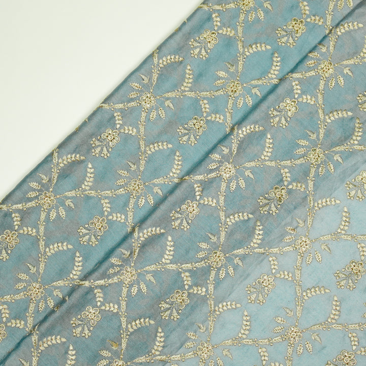 Trishika Jaal on Sky Blue Silk Chanderi Embroidered Fabric