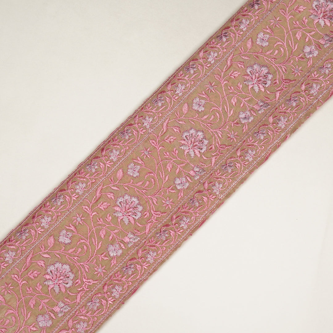 Shan Jaal on Cream/Gajari Cotton Silk Embroidered Fabric