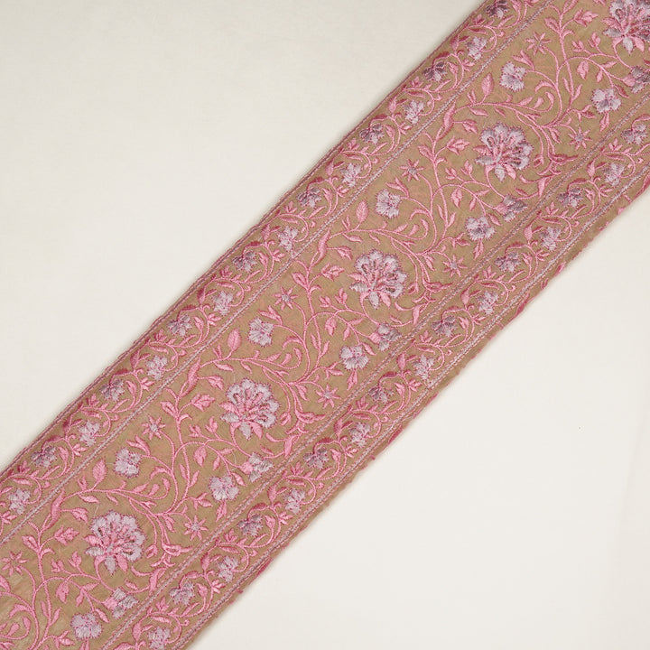 Shan Jaal on Cream/Gajari Cotton Silk Embroidered Fabric