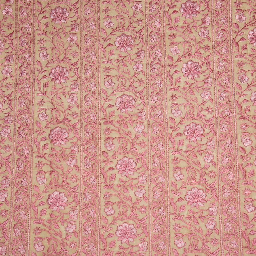 Shan Jaal on Cream/Pink Cotton Silk Embroidered Fabric